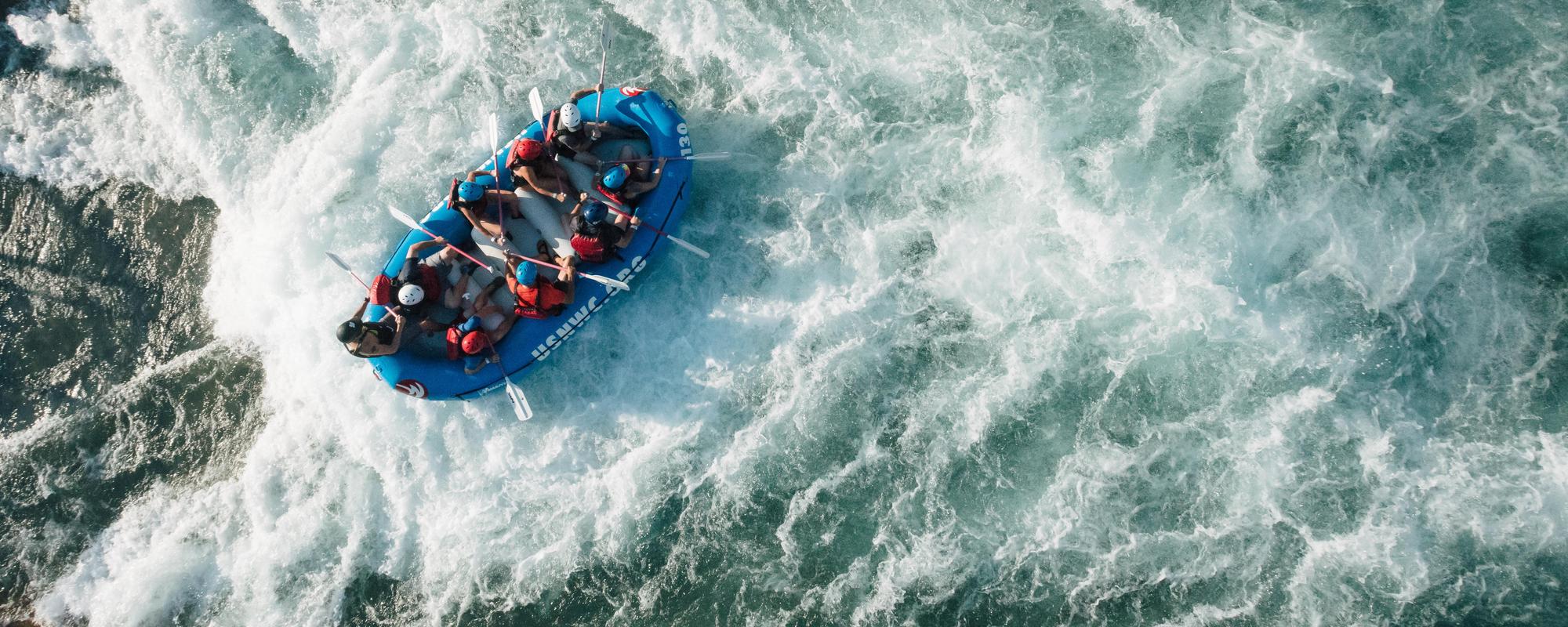 A top-down view of whitewater rapids