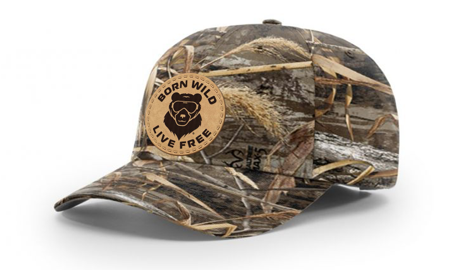 Born Wild Live Free Trucker Hat - Camo Mossy Oak Blades